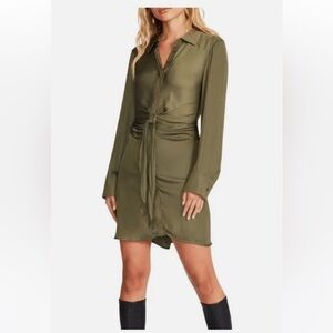 NWOT Steve Madden Olive Long Sleeve Shirt Dress Shirt with Tie Waist